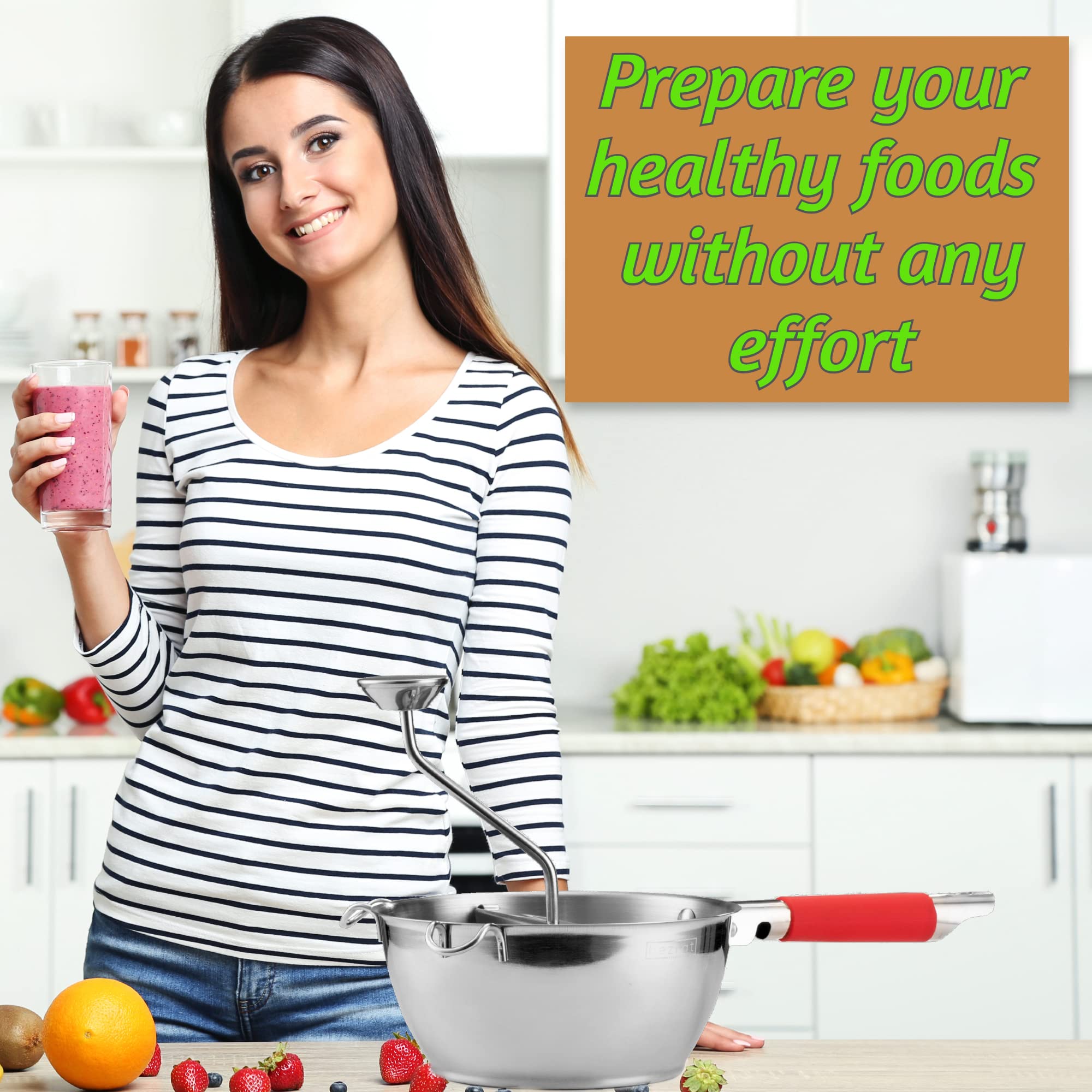 Bezrat 3-in-1 Food Mill with Stainless Steel Bowl - Potato Ricer for Mashed Potatoes, Hand Crank Grain Mill for Mashing Straining Grating Fruits Vegetables - Includes 3 Grinding Discs - Perfect for Baby Food Making, Kitchen Prep & Homemade Purees (Black)