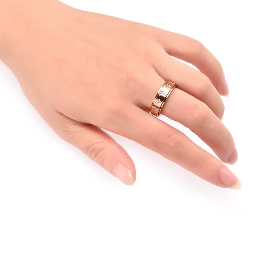 Unisex Stainless Steel Star Moon CZ Crystal Spinner Ring - Anxiety Fidget Jewelry for Stress Relief - Wedding, Engagement & Promise Band - Perfect for ADHD, Office & Everyday Wear