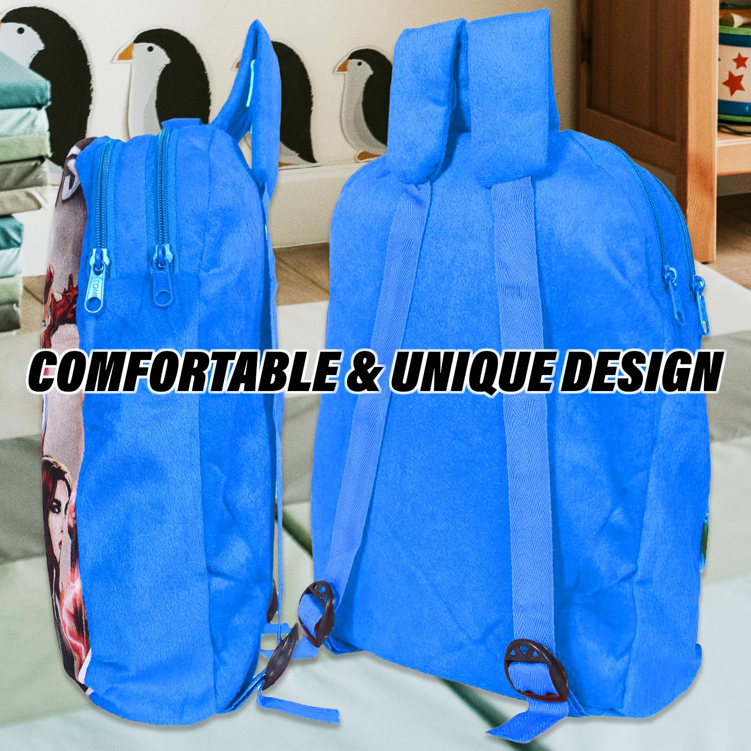 Marvel Avengers Velvet Kids School Backpack for Boys & Girls - 2 Compartments Blue | Student Bookbag for Elementary & Middle School | Perfect for Daily Use, Travel & Outdoor Activities