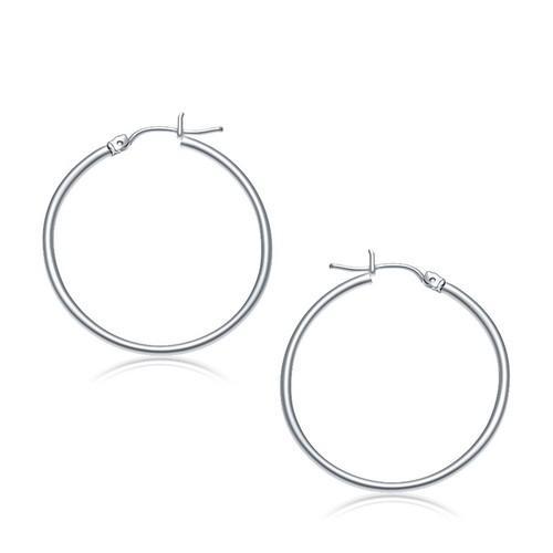 14K White Gold Polished Hoop Earrings - 30mm Diamond-Cut Everyday Hoops for Women, Perfect for Work, Date Night & Special Occasions