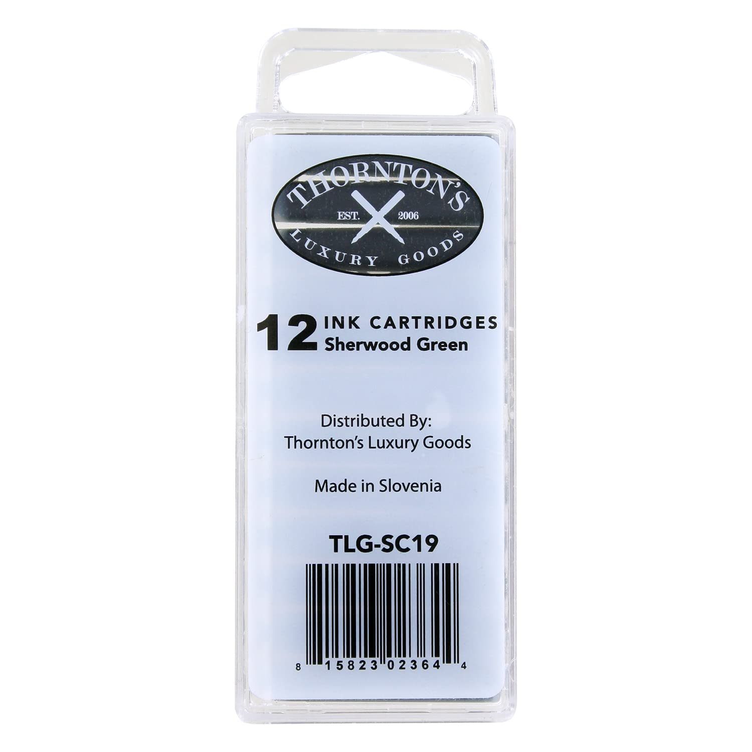 Thornton's Luxury Fountain Pen Ink Cartridges - Sherwood Green, Pack of 12 Refills | Standard International Size | Compatible with All Calligraphy Pens | pH Neutral | Perfect for Letter Writing, Journaling & Professional Use