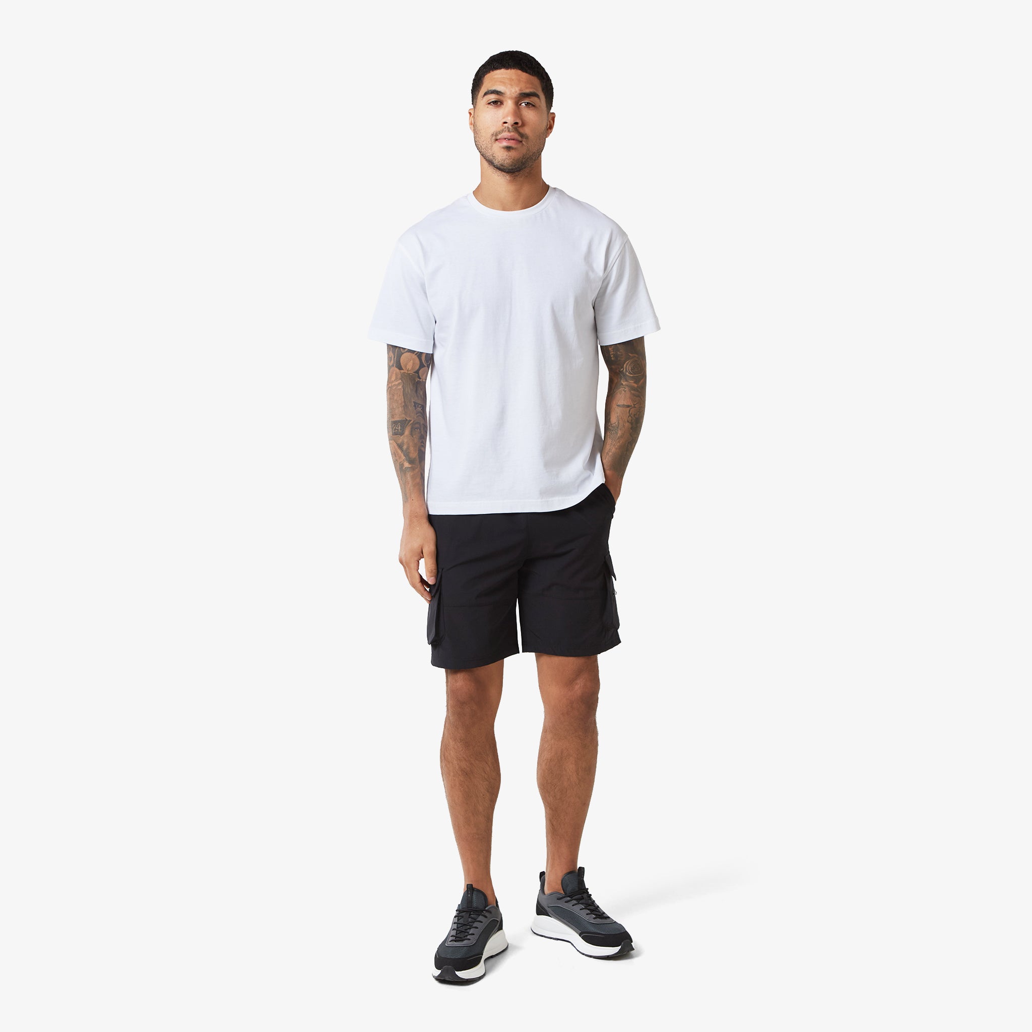 Tech Stretch Poly Cargo Shorts for Men - Comfortable Black Workout & Outdoor Hiking Shorts with Multiple Pockets | Perfect for Gym, Running, Travel & Casual Wear