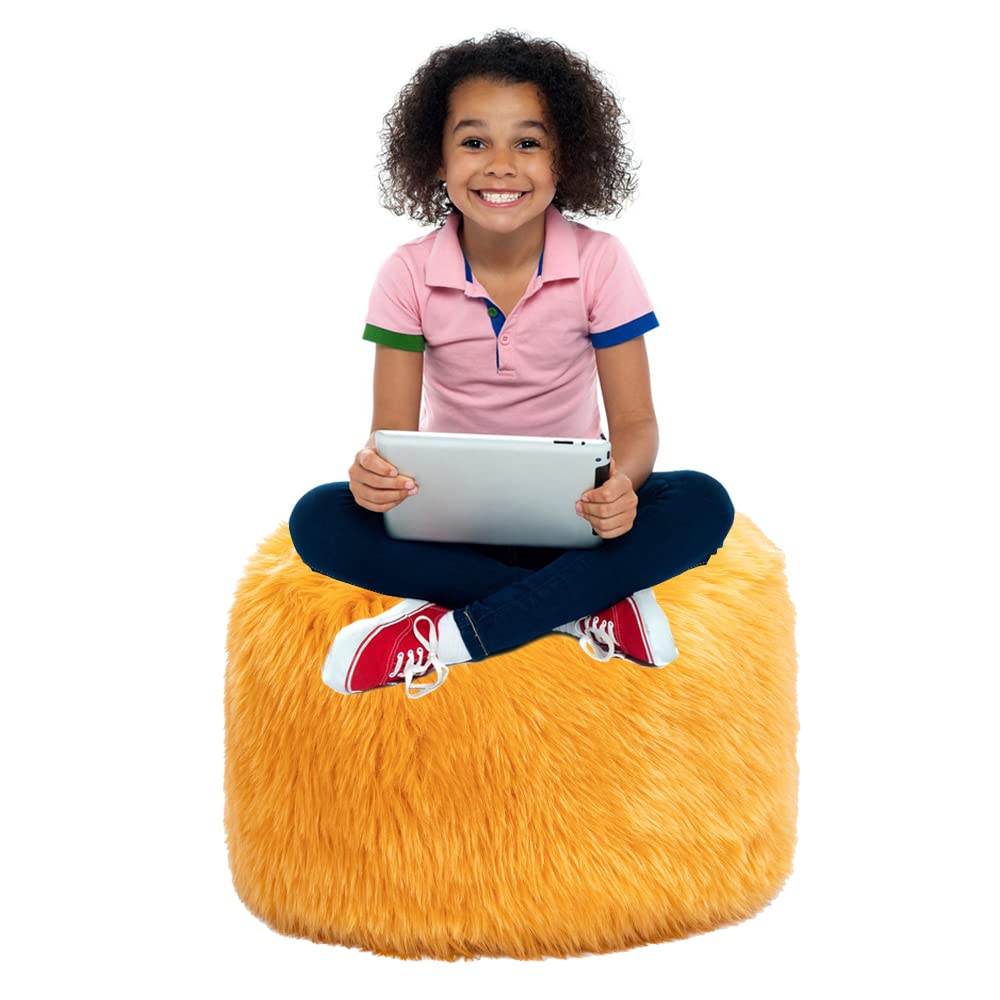 Round Unstuffed Pouf Ottoman - 20x20x12 Inch Foldable Floor Pouf Foot Rest, Bean Bag Chair for Living Room & Bedroom - Golden (Cover Only) | Perfect for Lounging, Reading Nook, or Extra Seating
