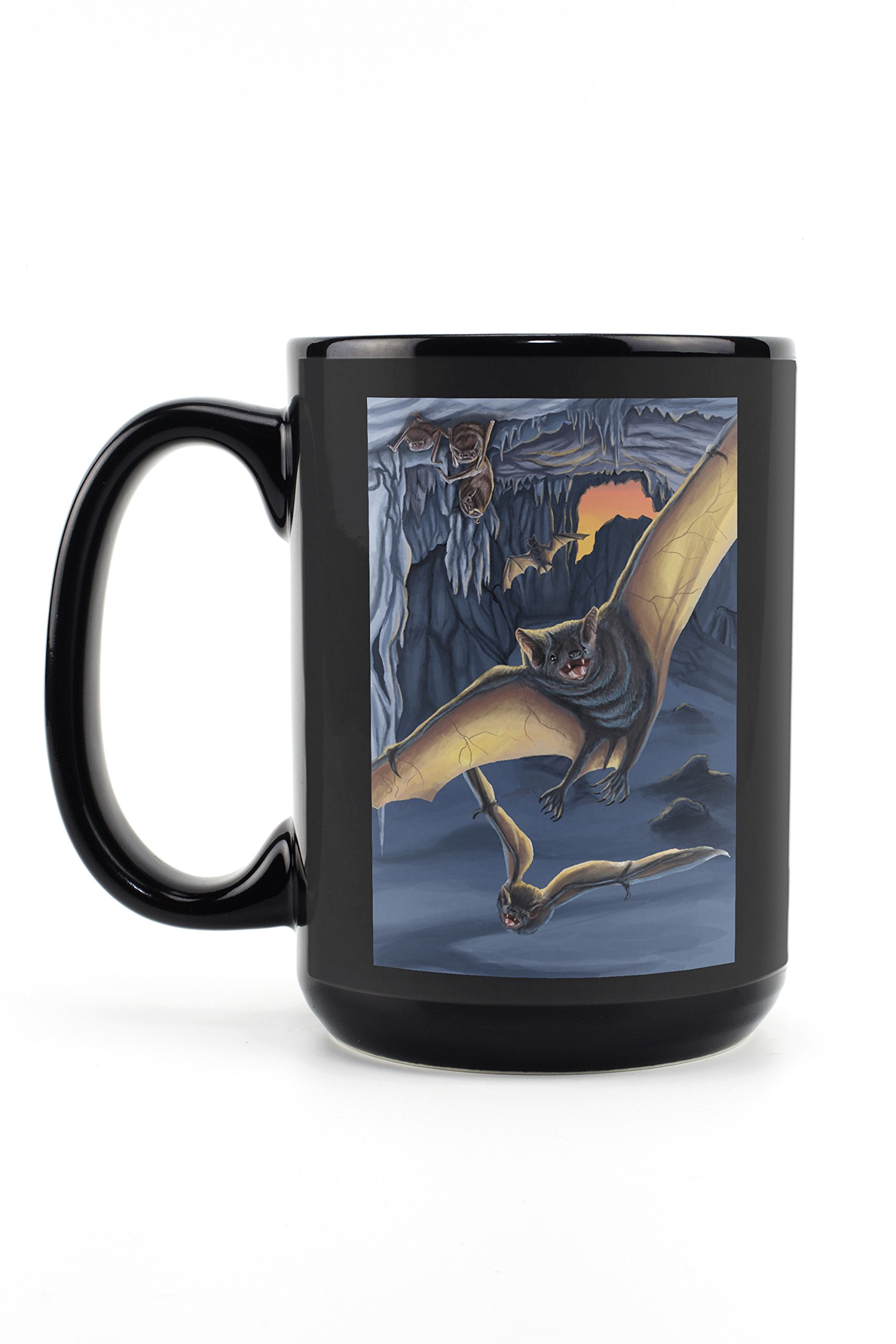 Lantern Press Bats 15oz Black Ceramic Coffee Mug - Microwave & Dishwasher Safe Tea Cup - Perfect for Halloween Decor, Coffee Lovers & Office Use