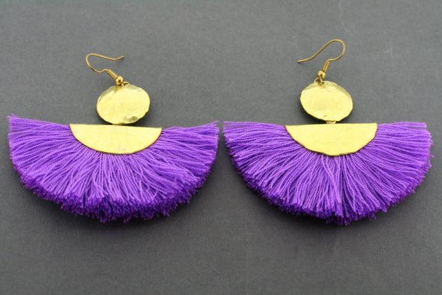 Vintage Brass Circle & Half Moon Tassel Earrings in Purple - Boho Chic Dangle Earrings for Women, Perfect for Parties, Weddings & Everyday Wear