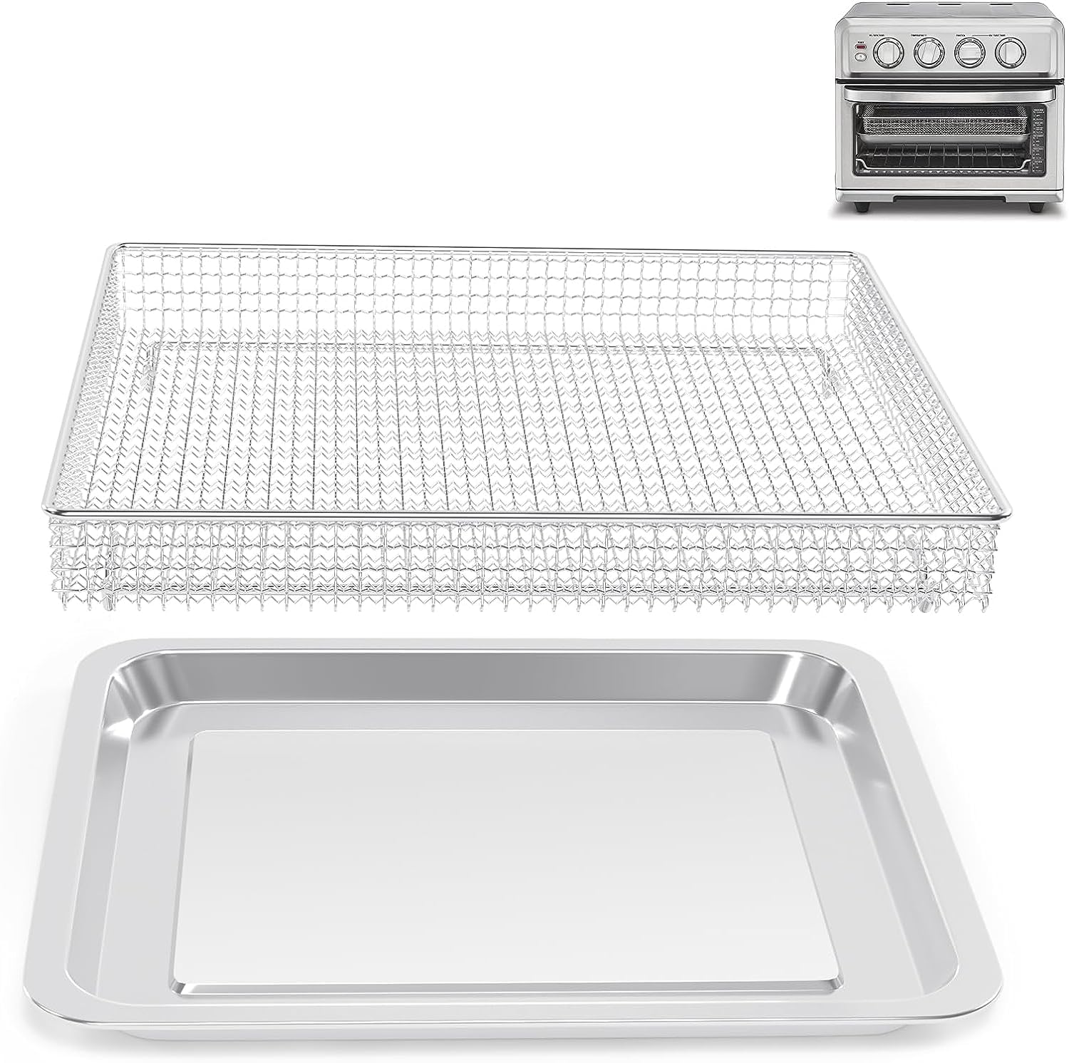 Premium Stainless Steel Baking Tray & Air Fryer Basket - Compatible with Cuisinart TOA-060 & TOA-065 Air Fryers - Durable Deep Fryer Accessories for Baking, Roasting & Air Frying - Perfect for Family Meals, Parties & Healthy Cooking