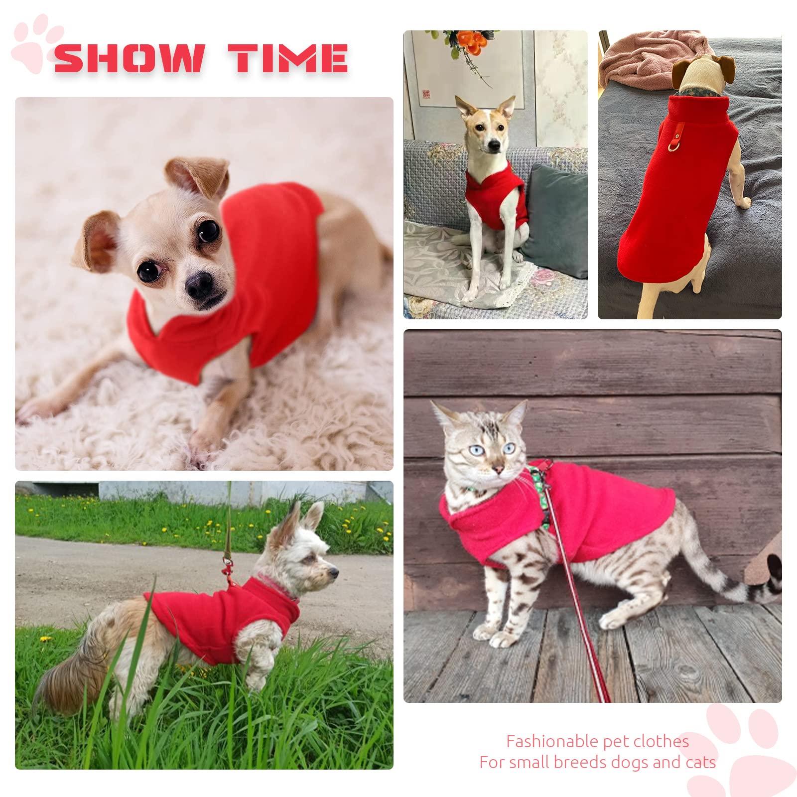 Soft Fleece Dog & Cat Sweater Vest with Leash O-Ring - Warm Winter Pet Pullover Coat for Small Breeds (Chihuahua, Shih Tzu) - Cozy Puppy & Kitten Apparel in Red - Perfect for Cold Weather Walks & Indoor Comfort