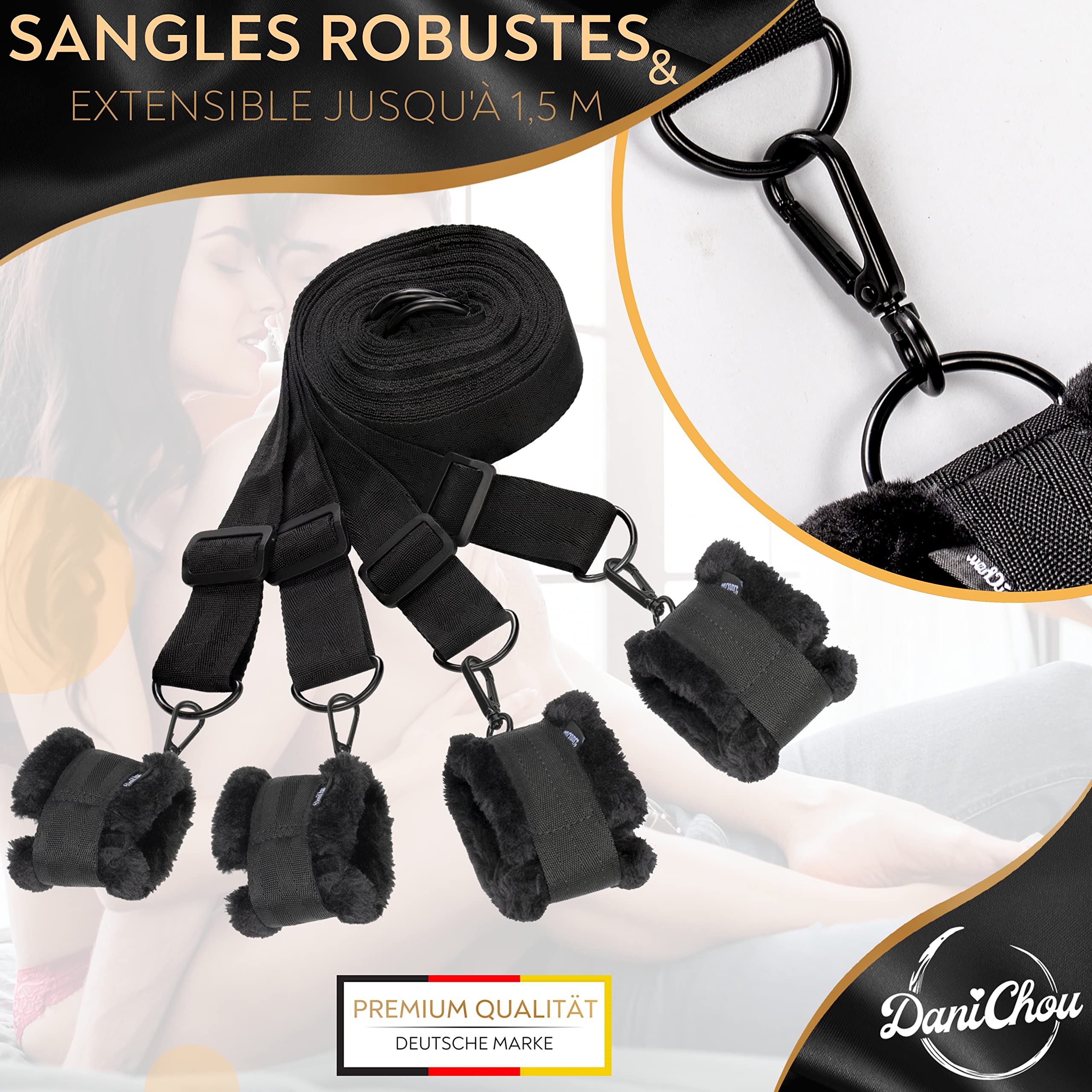 Premium BDSM Restraint Kit for Couples - Handcuffs, Whip, Bed Straps & Carabiners - Adult Bondage Set for Bedroom Play - Enhance Intimacy & Spice Up Your Sex Life - Perfect for Couples & BDSM Enthusiasts
