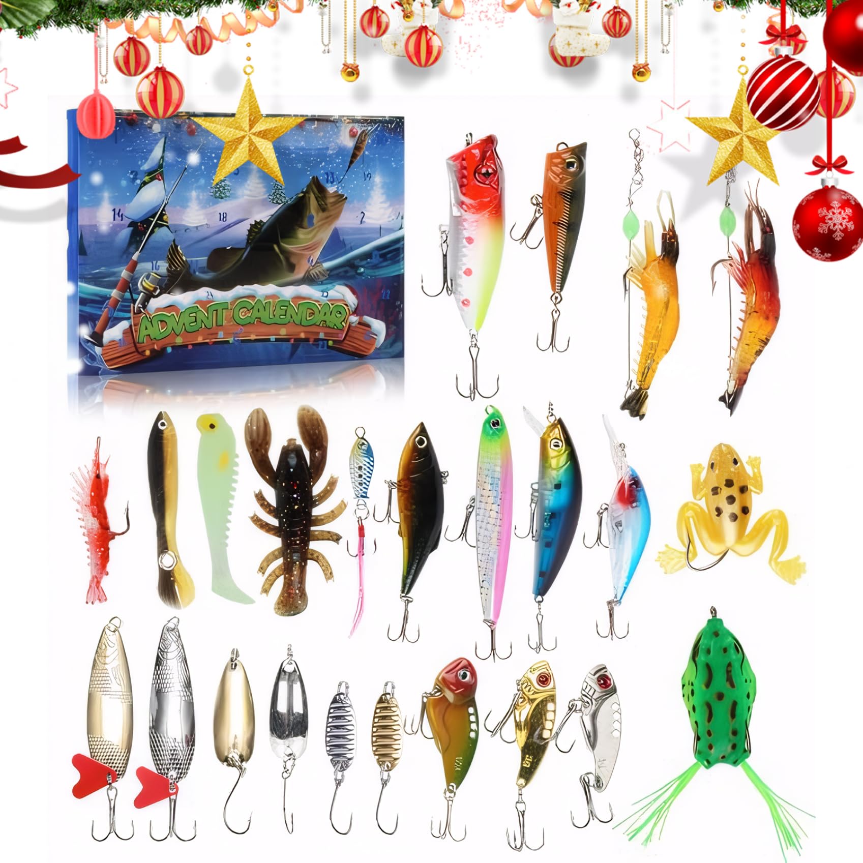 **2024 Fishing Tackle Advent Calendar – 24-Day Countdown with Assorted Baits & Lures – Perfect Christmas Gift for Men, Anglers & Fishing Enthusiasts – Great for Holiday Countdowns, Stocking Stuffers & Fishing Adventures**