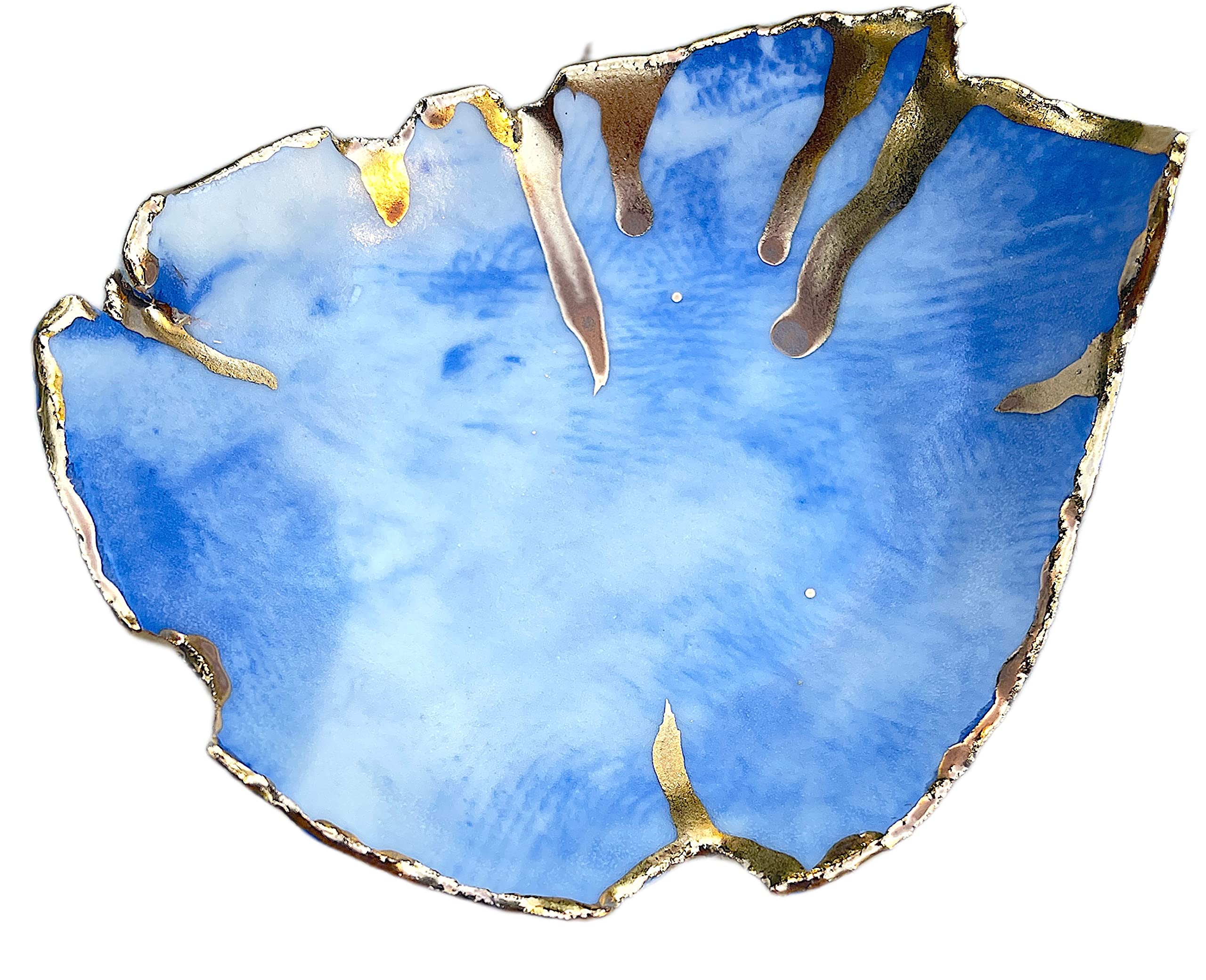 Handmade White Blue Gold Marbled Ceramic Ring Dish - Unique Jewelry Tray for Women & Men - Perfect for Wedding, Anniversary, Birthday Gifts - Elegant Home Decor for Bedroom, Bathroom & Vanity Organization