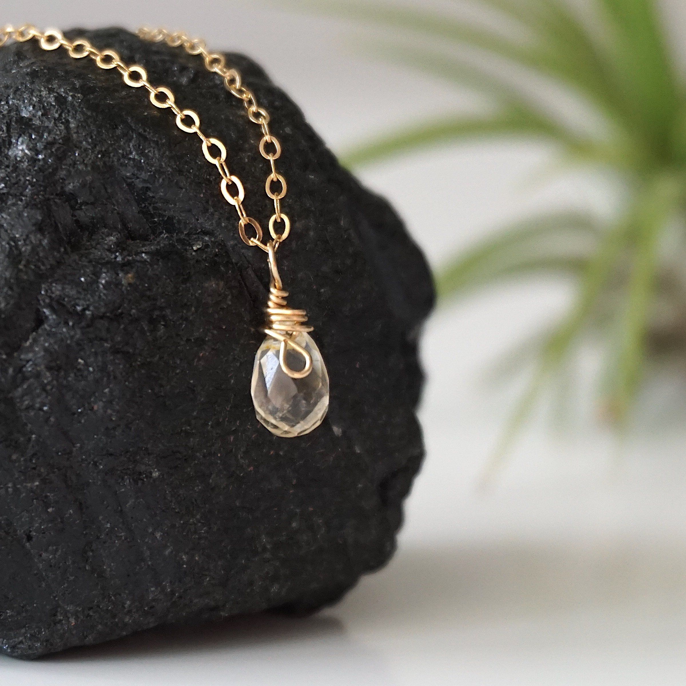 Citrine Faceted Necklace - 14K Gold Filled Wrapped Charm Necklace for Women | Elegant Jewelry Gift for Birthday, Anniversary & Special Occasions