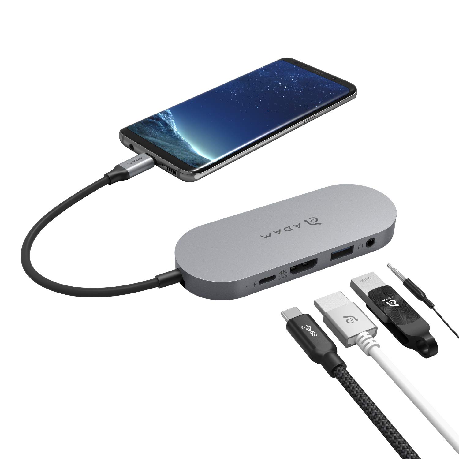 ADAM elements USB-C Hub with 960GB SSD Storage - 60W Power Delivery, 4K30Hz HDMI, USB-A 3.1, 3.5mm Audio - Compatible with MacBook Pro & iPad Pro - Perfect for Work, Travel & Home Office Use