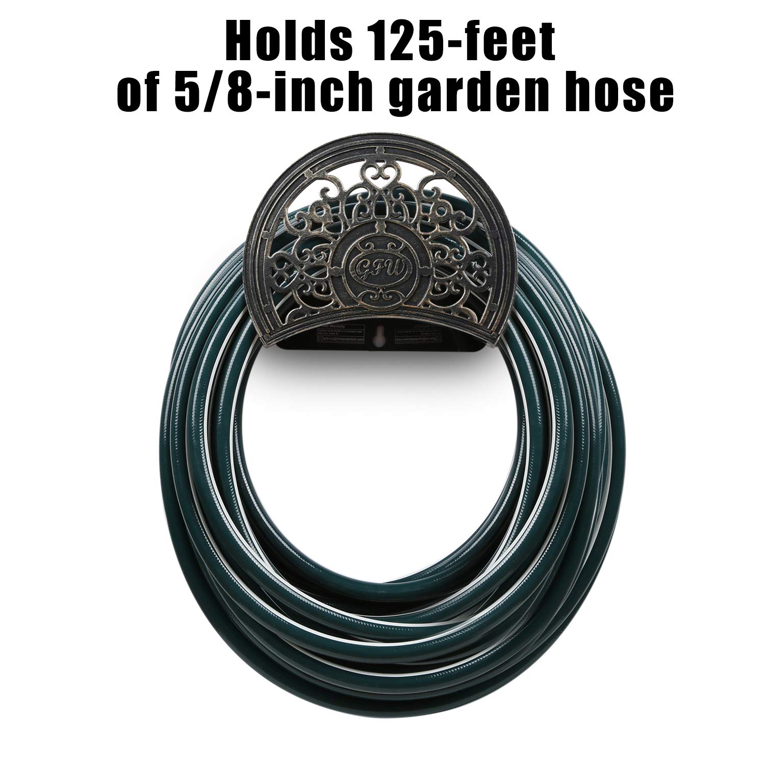 GOFORWILD Stainless Cast Aluminum Garden Hose Holder - Decorative Hose Butler & Wall Mount Hose Rack - Durable Water Hose Hanger for 125-Feet 5/8-Inch Hose - Perfect for Lawn, Garden & Outdoor Watering