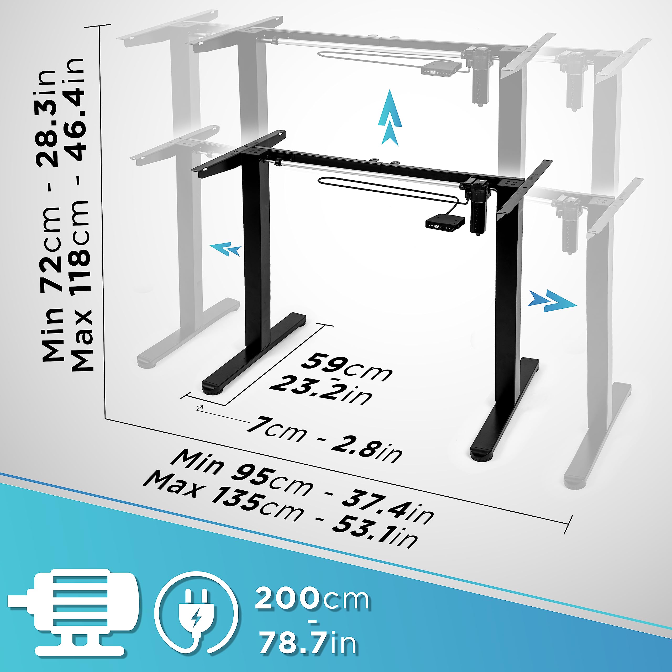 Duronic TM51BK Electric Standing Desk Frame Only - Adjustable Height 28.3