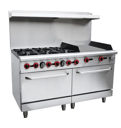 Cookline CR60 24G NG 60 Inch 6 Burner Natural Gas Range with 2 Ovens & 24 Inch Griddle - Perfect for Commercial Kitchens, Restaurants, and Catering Businesses