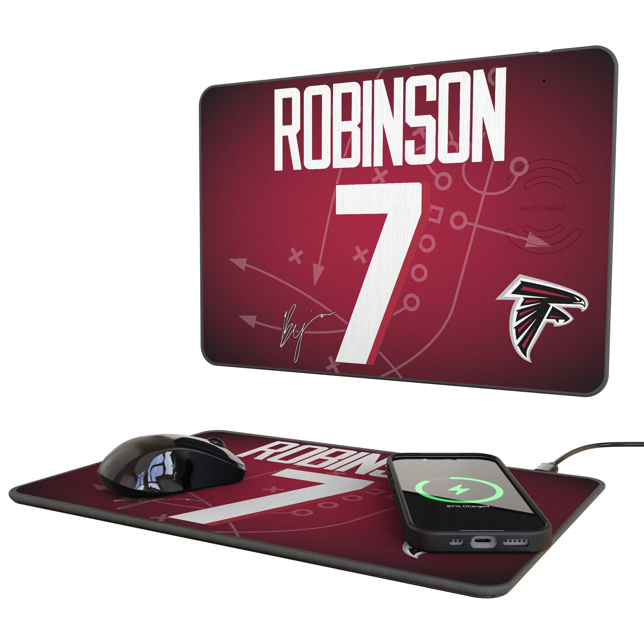Bijan Robinson Atlanta Falcons Wireless Charging Mouse Pad - 15W Fast Charging, Non-Slip Gaming Mouse Mat - Perfect for Football Fans, Office & Gaming Setup