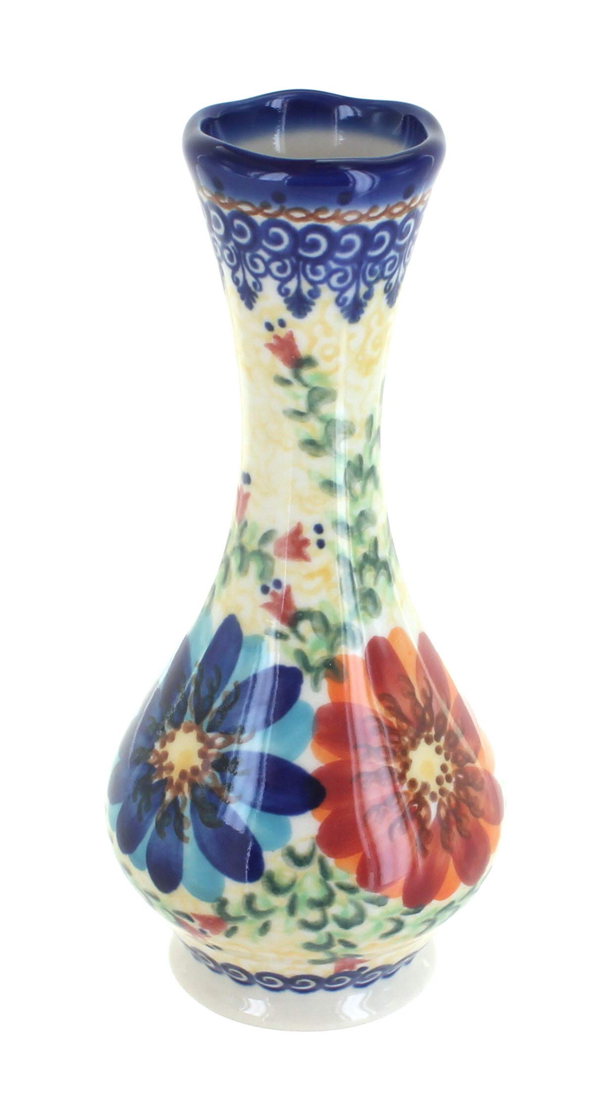Blue Rose Polish Pottery Autumn Burst Small Bud Vase - Handcrafted Ceramic Flower Vase for Home Decor, Wedding Centerpieces & Tabletop Arrangements