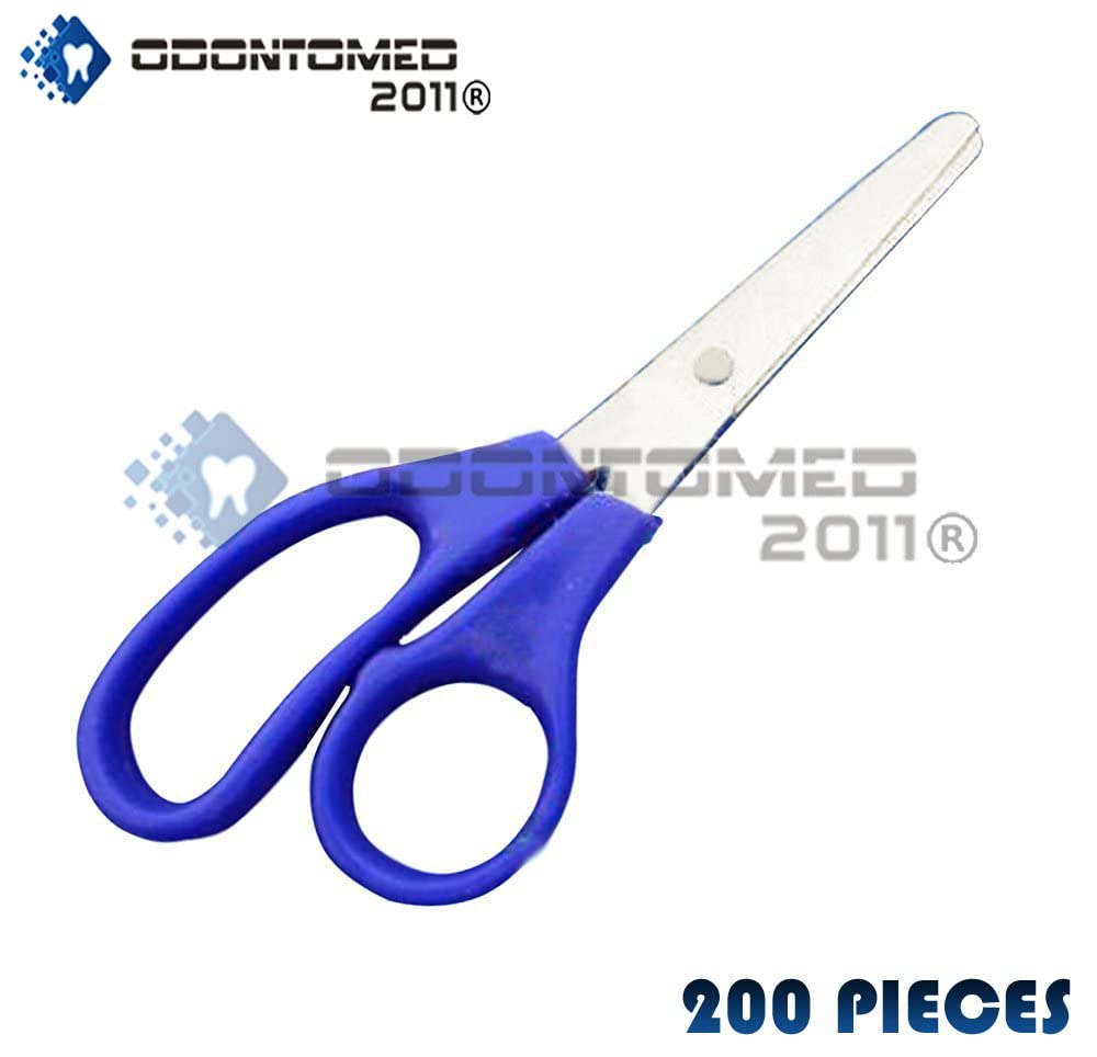 OdontoMed2011 200-Piece School Scissors Set - 12.5cm Blue Handle Blunt-Tip Safety Scissors for Kids, Classroom & Craft Paper Cutting - Perfect for Arts & Crafts, School Projects, and Office Use