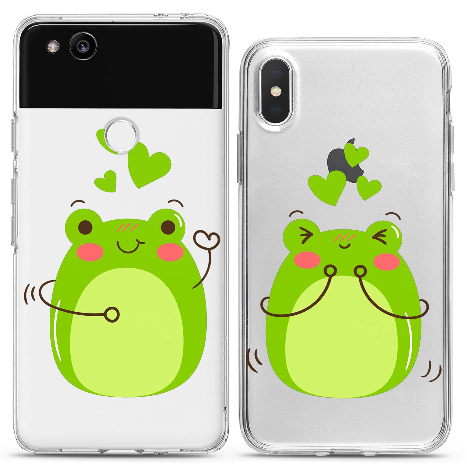 Cute Green Frog Matching Couple Phone Cases - Compatible with iPhone 16/15/14/13/12/11 Pro Max/Mini/XS/X/8 Plus/7+/XR/10/SE/5 - Adorable Love Gift Silicone Cover for Anniversary & Couples - Perfect for Valentine's Day, Dating & Relationship Gifts for Girlfriend/Boyfriend