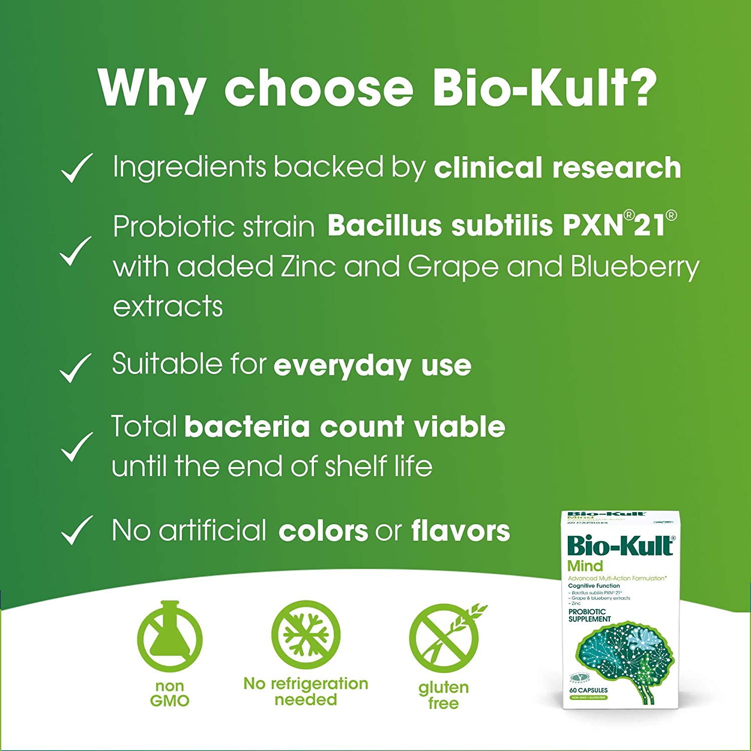 Bio Kult Mind 60 Capsules - Probiotic Supplement for Mental Clarity & Cognitive Support - Supports Memory, Focus & Stress Relief - Perfect for Students, Professionals & Busy Lifestyles