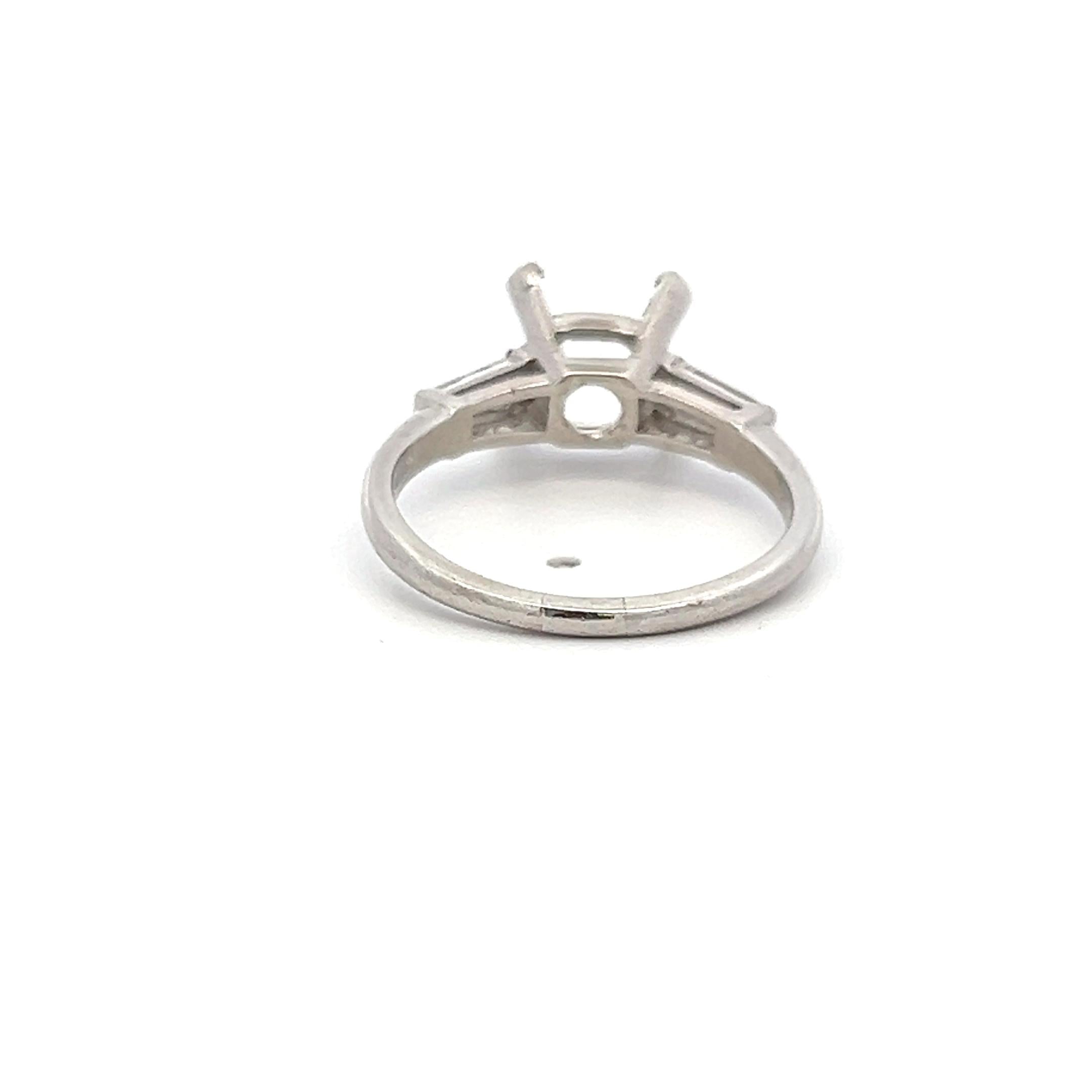 0.25 Carat Tapered Baguette I VS Diamond Platinum Semi Mount Ring for Engagement, Wedding, or Anniversary - Elegant Bridal Jewelry Gift