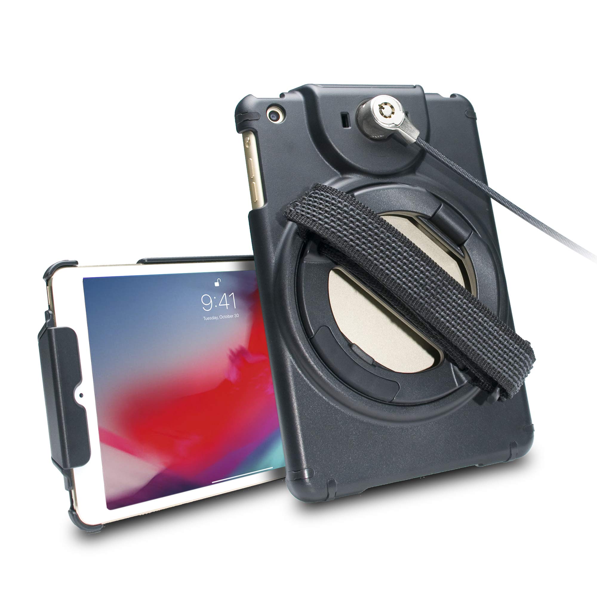 Anti-Theft iPad Mini Case with 360° Rotation & Built-In Stand - Secure Locking Case with Carrying Strap for iPad Mini 1st to 5th Generation (Black) - Perfect for Travel, School & Office Use