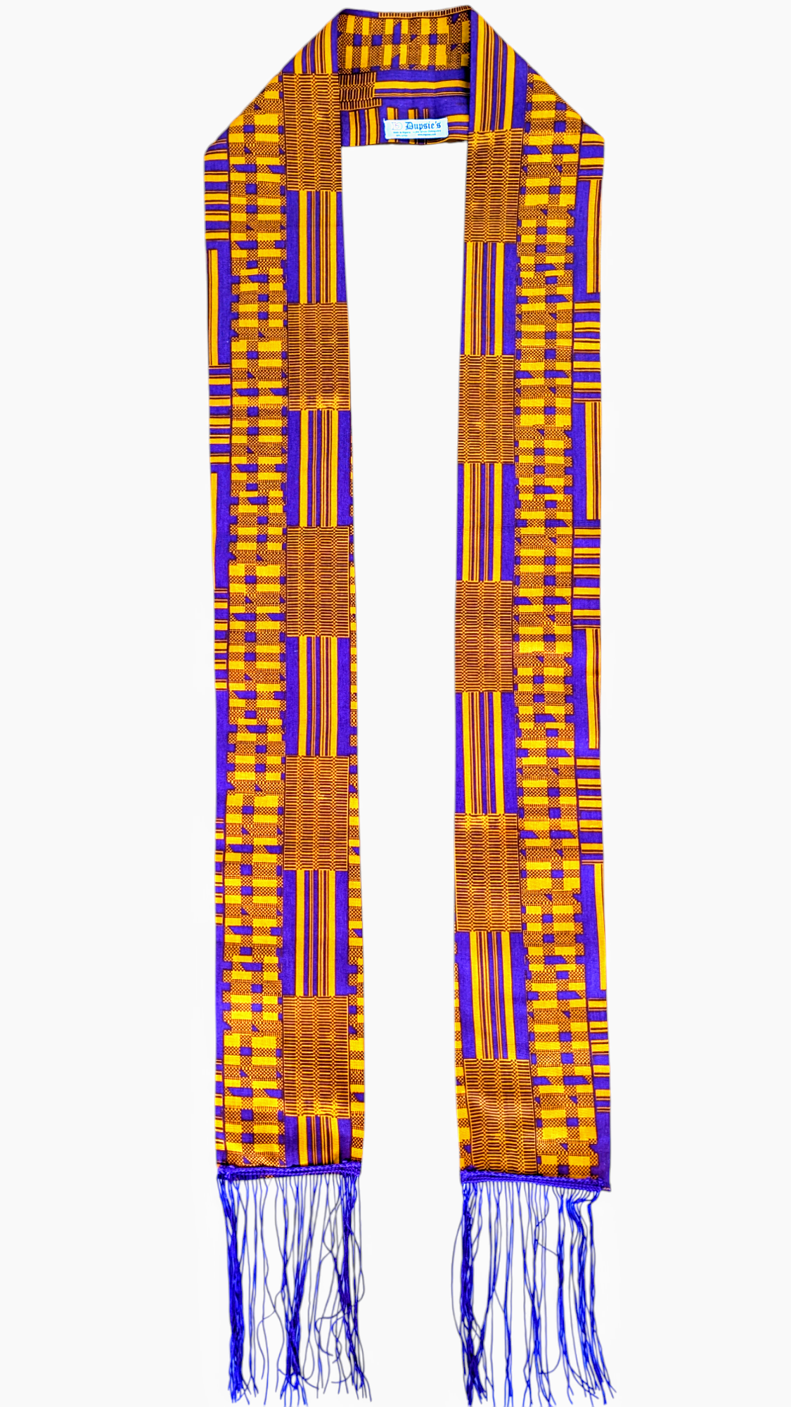 Abena Purple & Gold Kente Long Sash with White Fringes - Traditional African Waist Wrap for Weddings, Cultural Events & Special Occasions | DPC252S