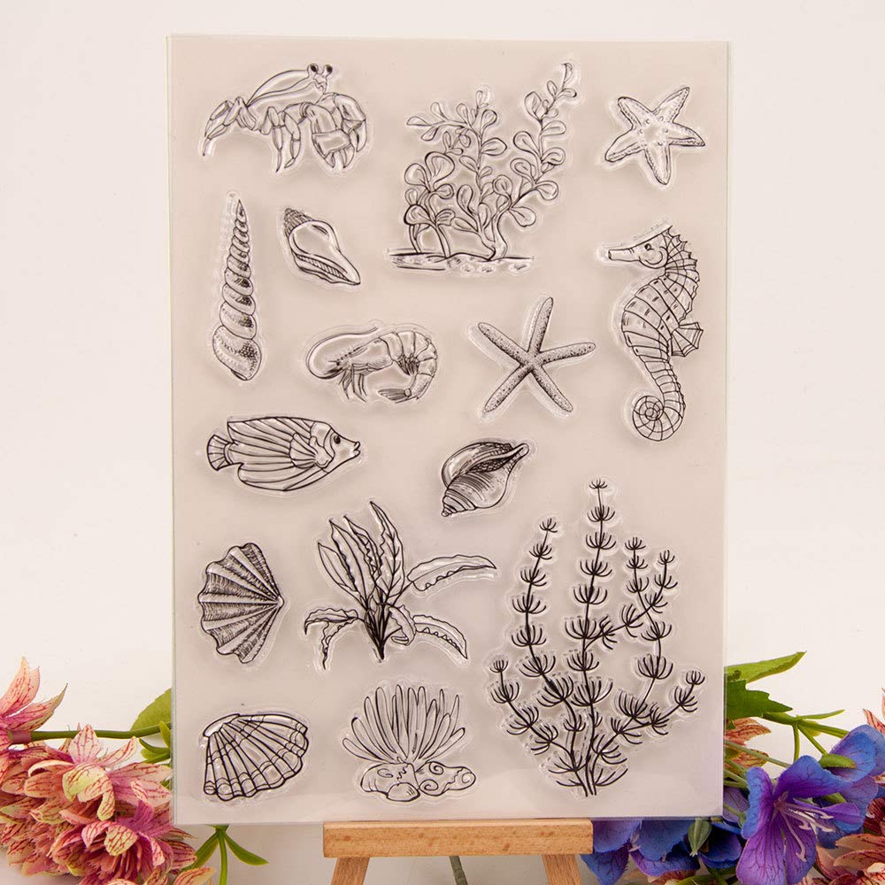 Seahorse Shells Starfish Crab Shrimp Seaweed Clear Stamps and Dies Set - 5.9 x 8.3 Inch Ocean Theme Crafting Supplies for DIY Scrapbooking, Card Making, Invitations, and Home Decor Projects