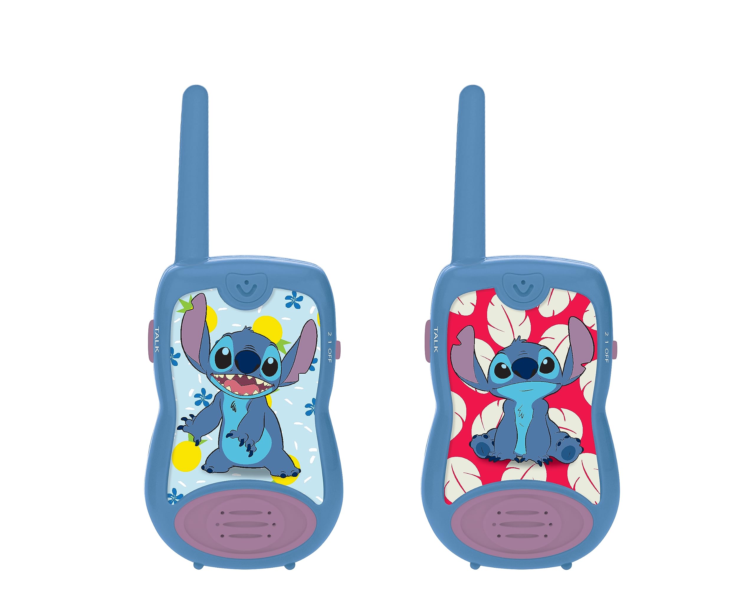 Lexibook Disney Stitch Walkie Talkies for Kids - 2 Pack 200m Range Communication Toy with Belt Clip, Blue/Violet (TW12D) - Perfect for Outdoor Adventures, Playdates, and Family Activities