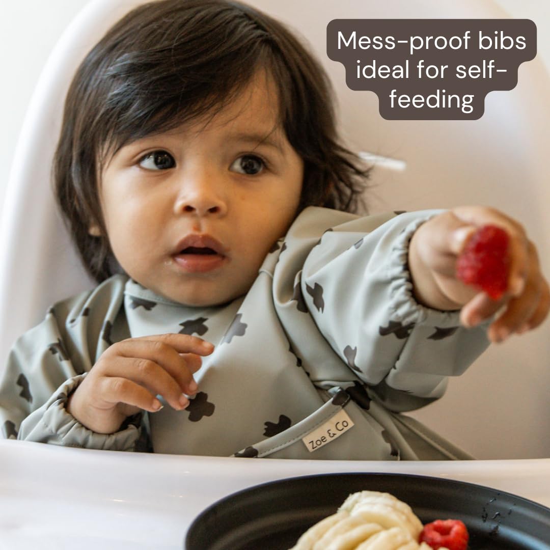 Premium Soft Waterproof Baby Bibs with Pocket for Toddlers 6-36 Months - Cute Long Sleeve Feeding Bibs for Messy Eaters - Ideal for Meal Time, Snacks & Daycare Use