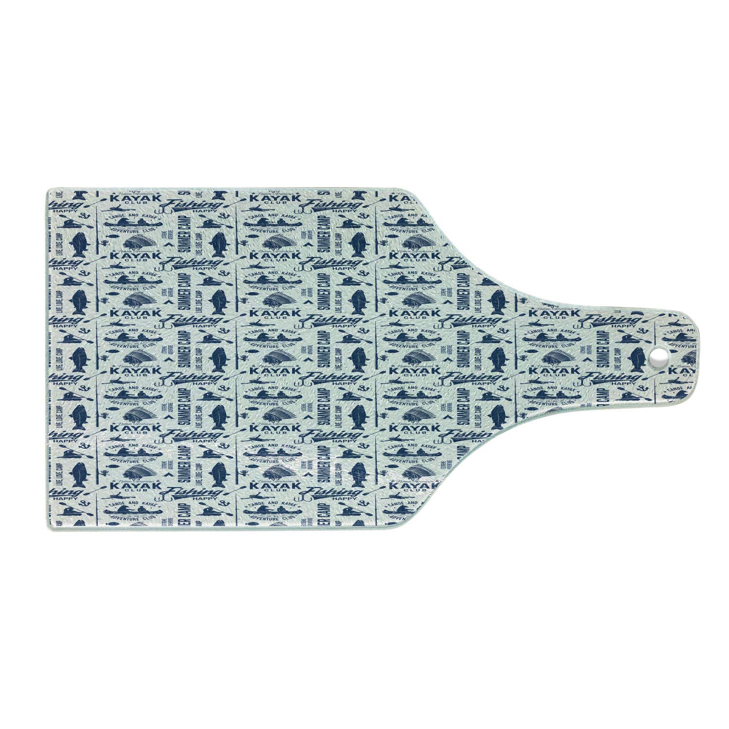 Lunarable Kayak Themed Tempered Glass Cutting Board - Bear Silhouette Sports Print, Decorative Serving Board with Wine Bottle Shape in Blue Coconut | Perfect for Kayak Enthusiasts, Camping Trips & Outdoor Entertaining