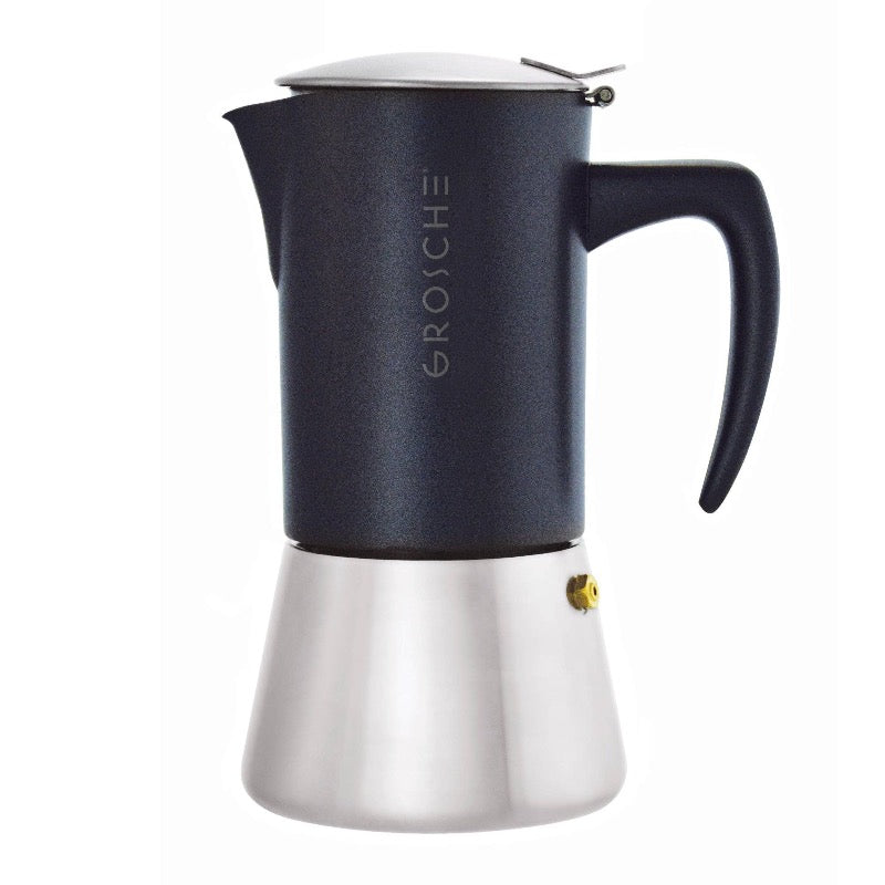 GROSCHE Milano Stainless Steel Stovetop Espresso Coffee Maker - 6 Cup Italian Moka Pot for Gas & Electric Stoves - Perfect for Home, Office & Camping Brewing