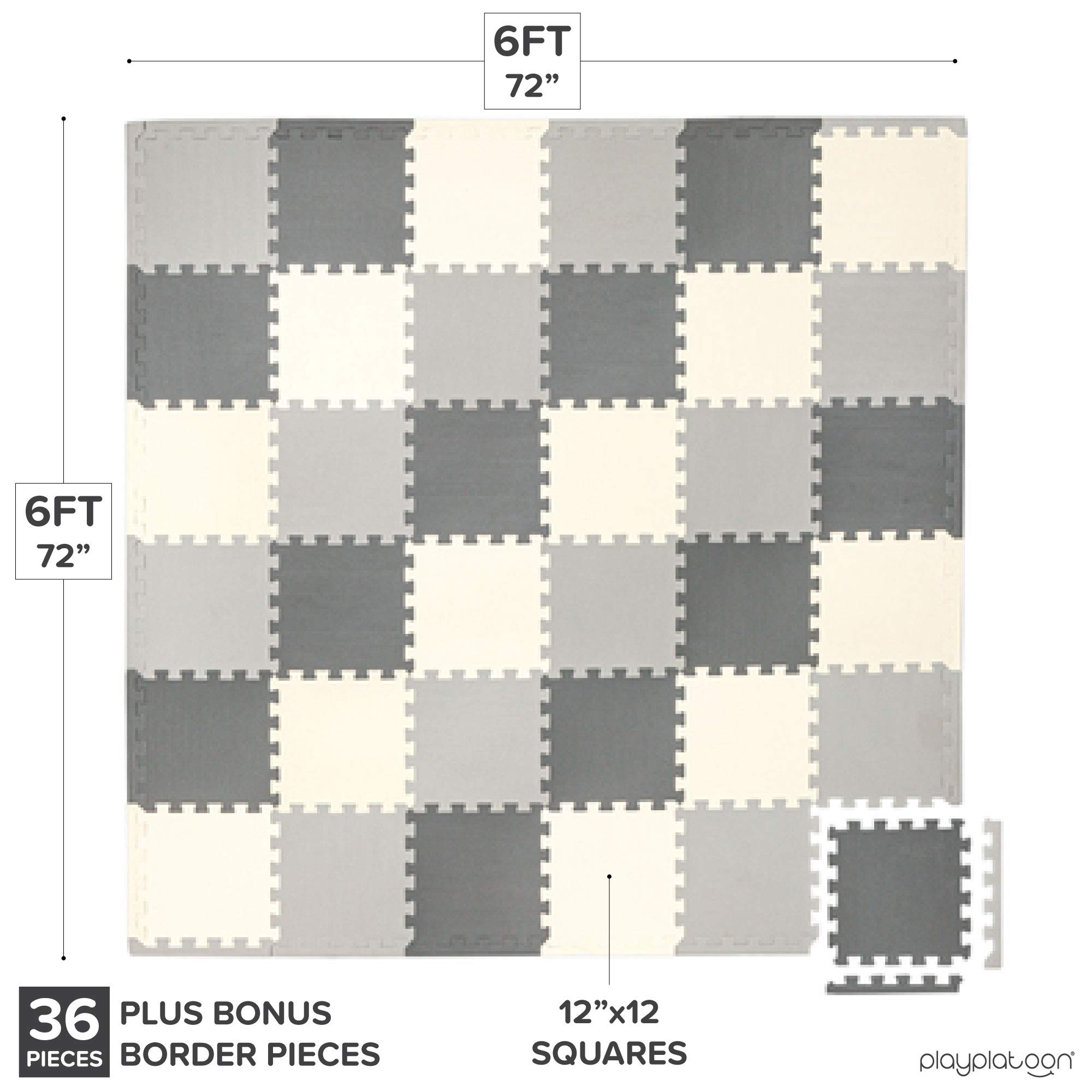 Non-Toxic Foam Puzzle Floor Mat - Extra Thick & Cushiony Play Mat for Toddlers, Kids & Adults - 36 Interlocking Tiles (12