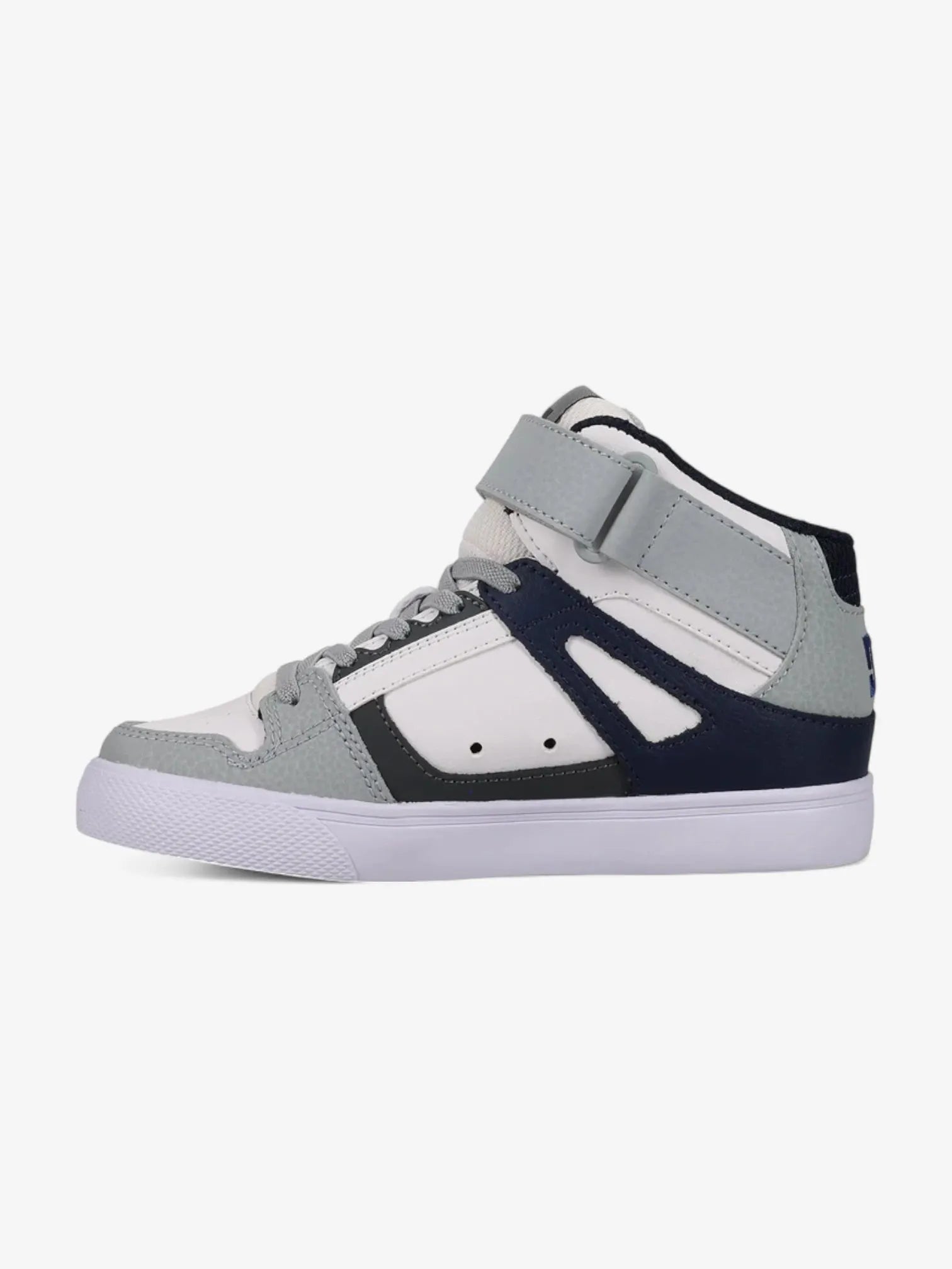 DC Pure Hi Top EV Skate Shoes for Boys - White, Gray & Blue - High Top Sneakers for Skateboarding, School & Casual Wear