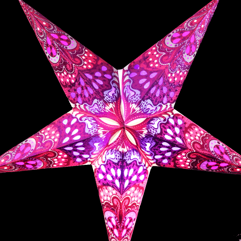 24 Pink Heart's Desire Glitter Paper Star Lantern - Hanging Decorative Light for Bedroom, Party, Wedding & Home Decor
