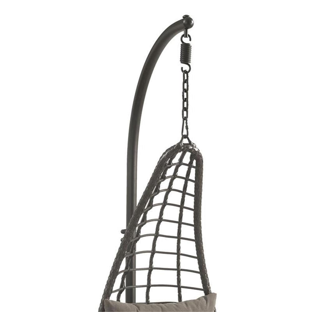 ACME Uzae Gray & Charcoal Wicker Hanging Chair with Metal Stand - Perfect for Outdoor Patio, Garden, and Backyard Relaxation