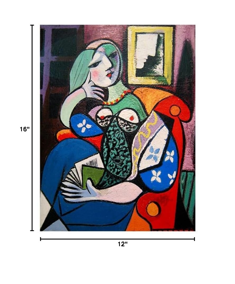 Pablo Picasso Woman With Book Framed Canvas Art Print - 12x16 Inches (30x41cm) Ready to Hang Gallery Wrapped Wall Decor - Synthetic Material for Living Room, Bedroom & Office - Famous Cubist Painting Reproduction for Home Decor