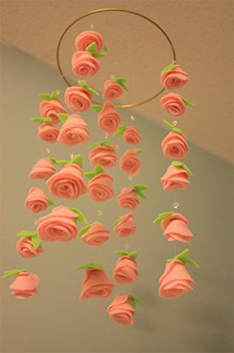Baby Pink Felt Rose Mobile - Handmade Nursery Decor for Baby Girls Room, Gender Reveal, Baby Shower Gift | Perfect for Crib, Wall Decor, and Newborn Photography Backdrop