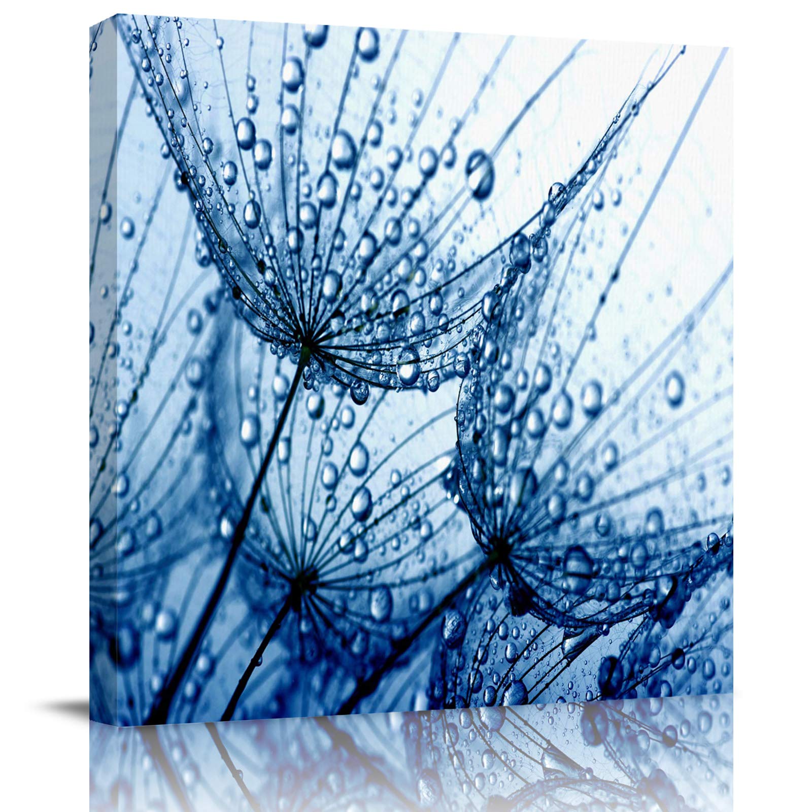 Blue Dandelion Water Droplets Abstract Canvas Wall Art - Framed Painting Print for Bedroom, Bathroom & Kitchen Decor - Ready to Hang Gift (28x28 Inches) - Perfect for Modern Home, Office & Wedding Decorations