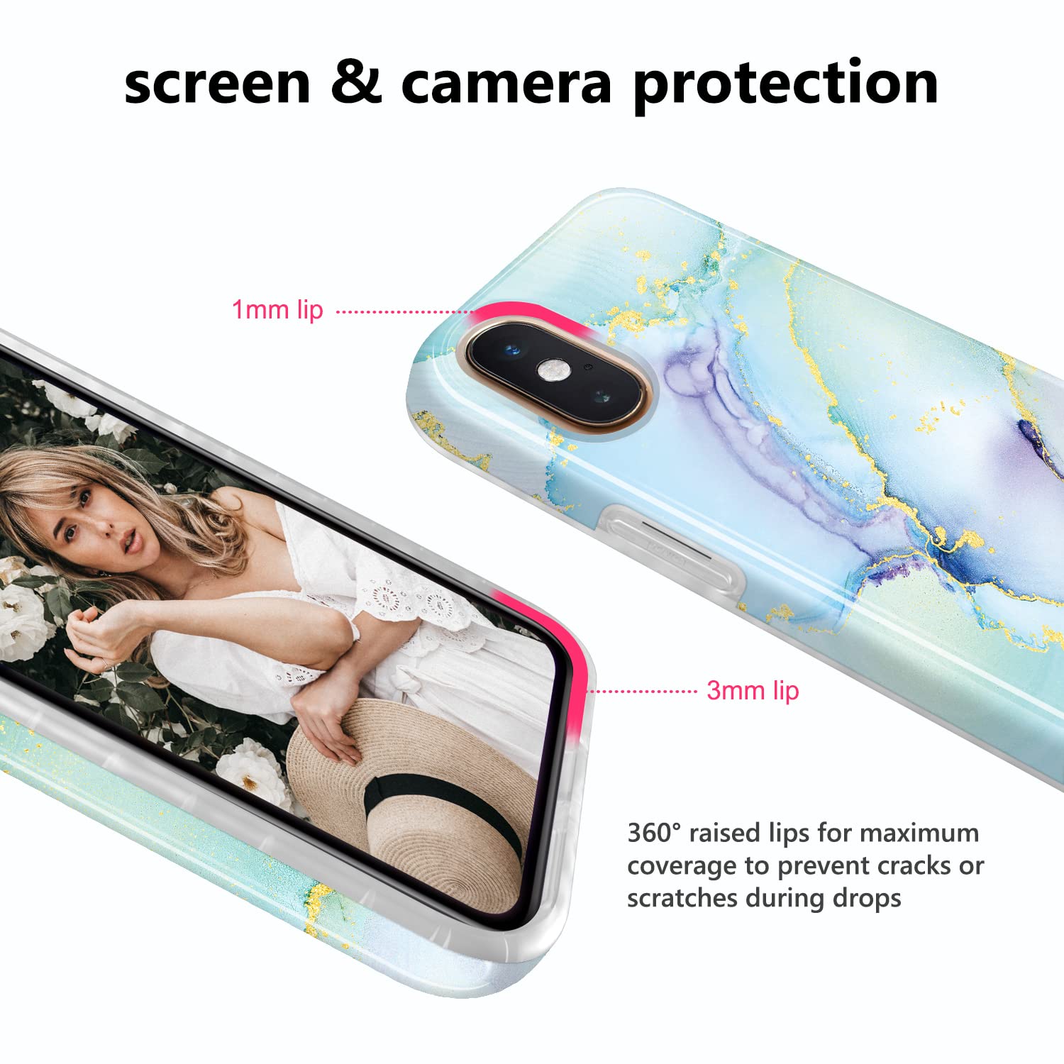 JIAXIUFEN iPhone X/Xs Case - Gold Sparkle Glitter Marble Slim Shockproof TPU Soft Silicone Cover (Green Purple) | Perfect for Everyday Protection & Style
