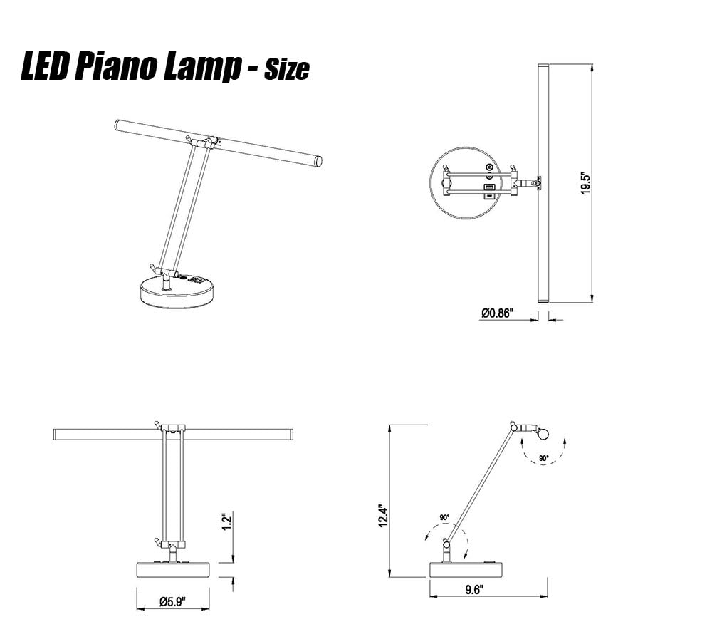 **LED Piano Lamp with Adjustable Color Temperature & Dimmable Brightness - USB A & C Charging, Eye-Caring Light for Reading, Working & Night Use - Black & Antique Brass Desk Lamp for Musicians & Students**