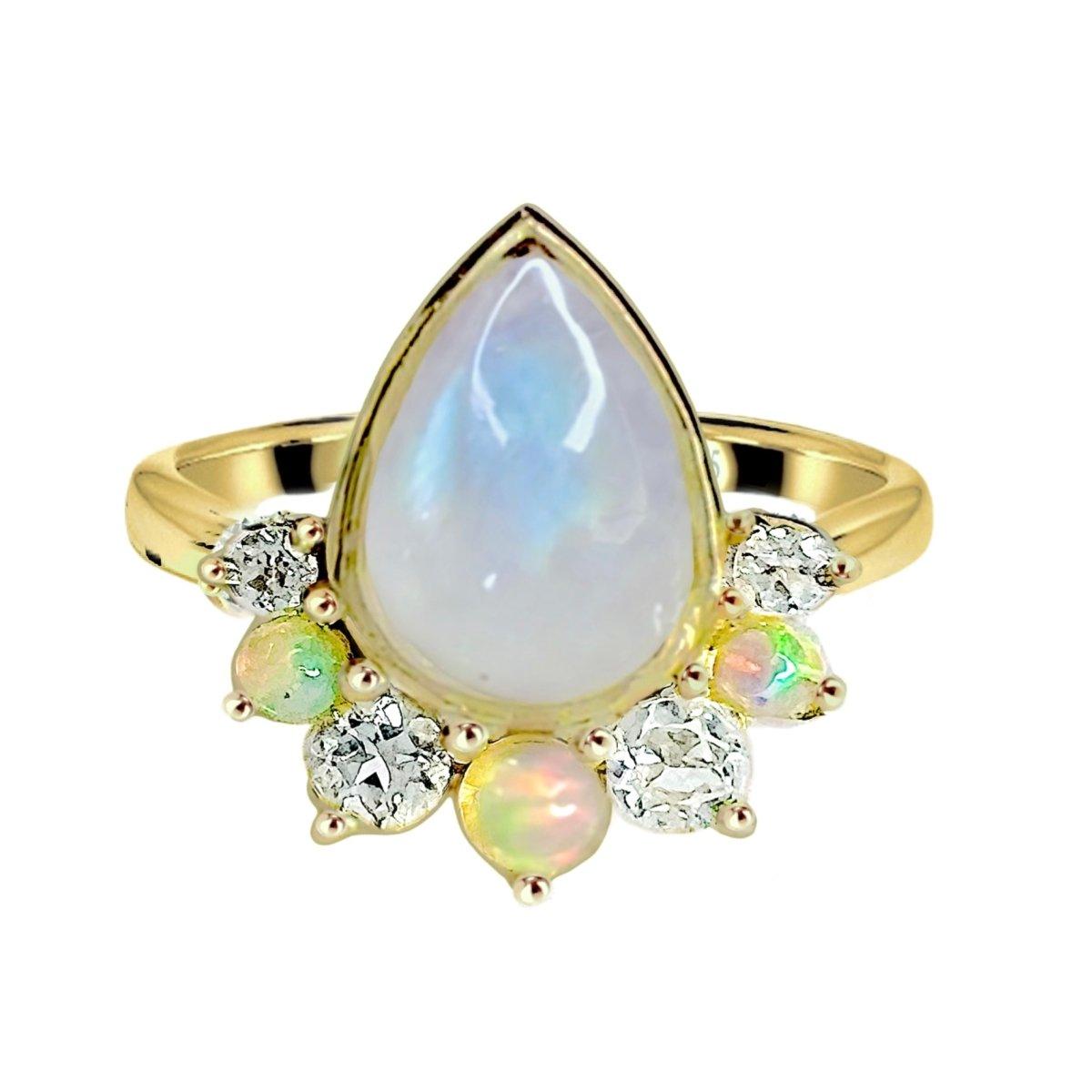 Laihas Premium Ballerina Gold Topaz Opal Moonstone Ring for Women – Elegant Jewelry Gift for Birthday, Anniversary & Special Occasions