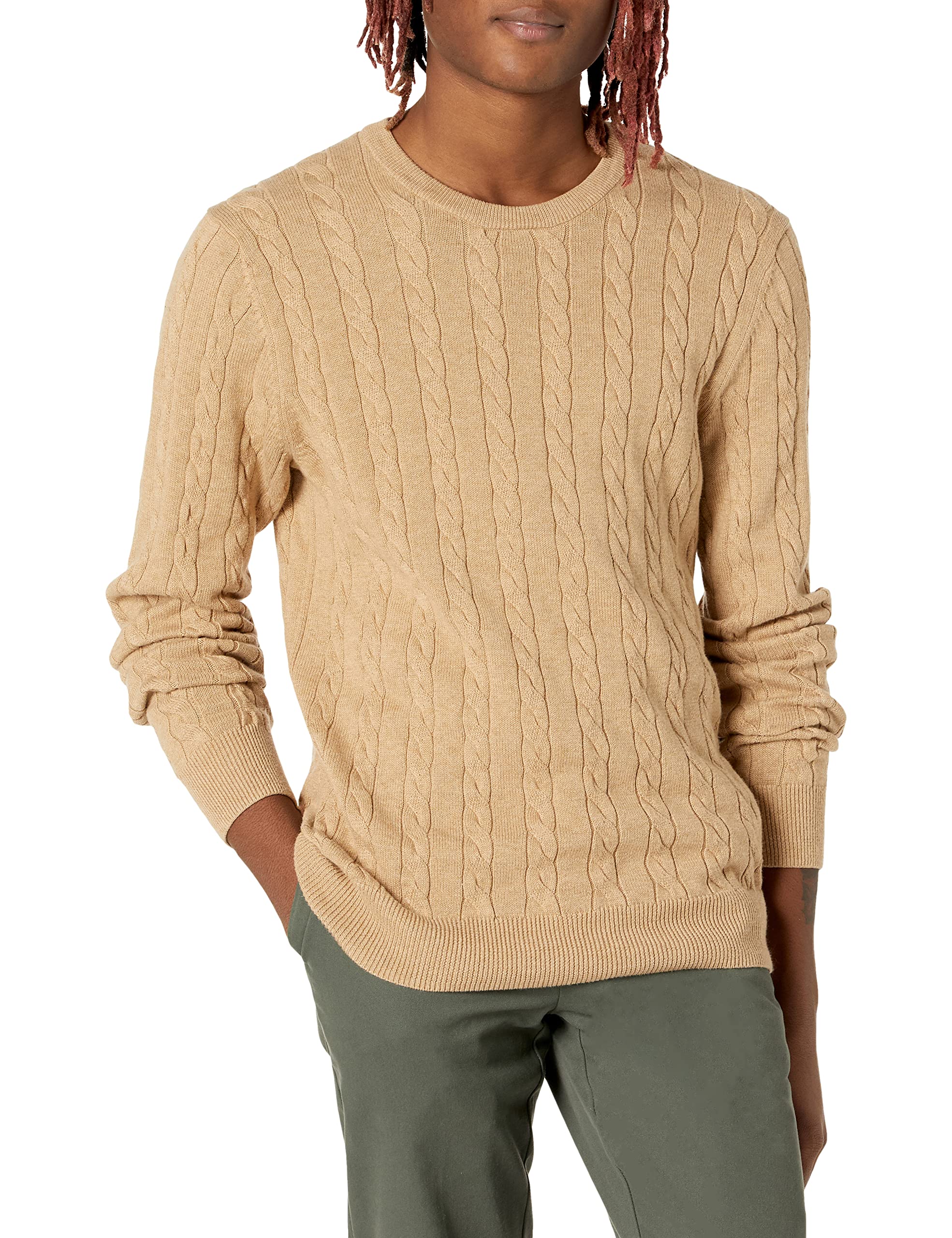Amazon Essentials Men's Crewneck Cable Knit Cotton Sweater - Soft & Comfortable Winter Pullover for Casual Wear & Office Outfits