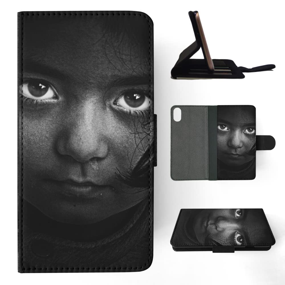Scary Girls Face Flip Wallet Phone Case for Apple iPhone XR - Horror Themed Protective Cover with Card Slots | Perfect for Halloween, Cosplay & Horror Fans
