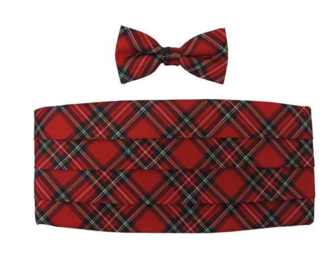 Elegant Christmas Red Plaid Tuxedo Cummerbund & Bow Tie Set for Men - Perfect for Holiday Parties, Weddings & Formal Events