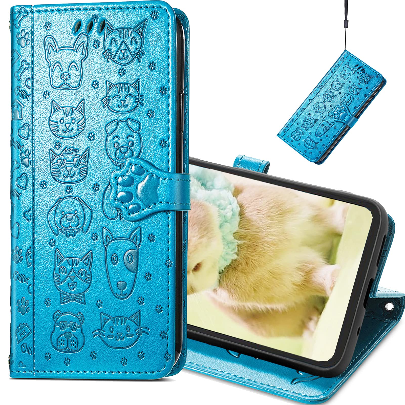 Cute Cartoon Wallet Case for OnePlus Nord 2 5G - Cat & Dog Style Flip Cover with ID Card Holder, PU Leather Phone Case (MG Blue) - Perfect for Daily Use, Travel & Work