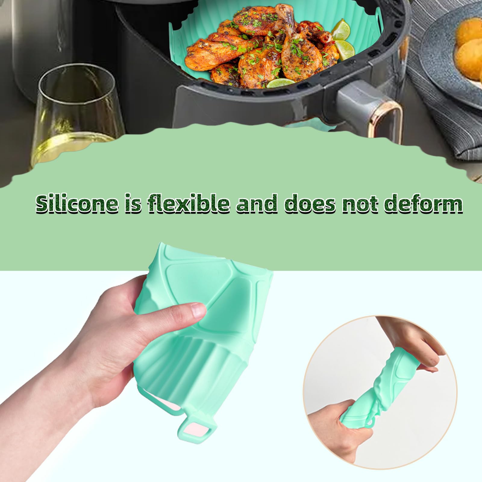 3 Pack 8 Inch Reusable Silicone Air Fryer Liners with Heat-Resistant Mittens - Perfect Non-Stick Basket Liners for 3QT to 5QT Air Fryers - Ideal for Cooking, Baking, and Healthy Meal Prep