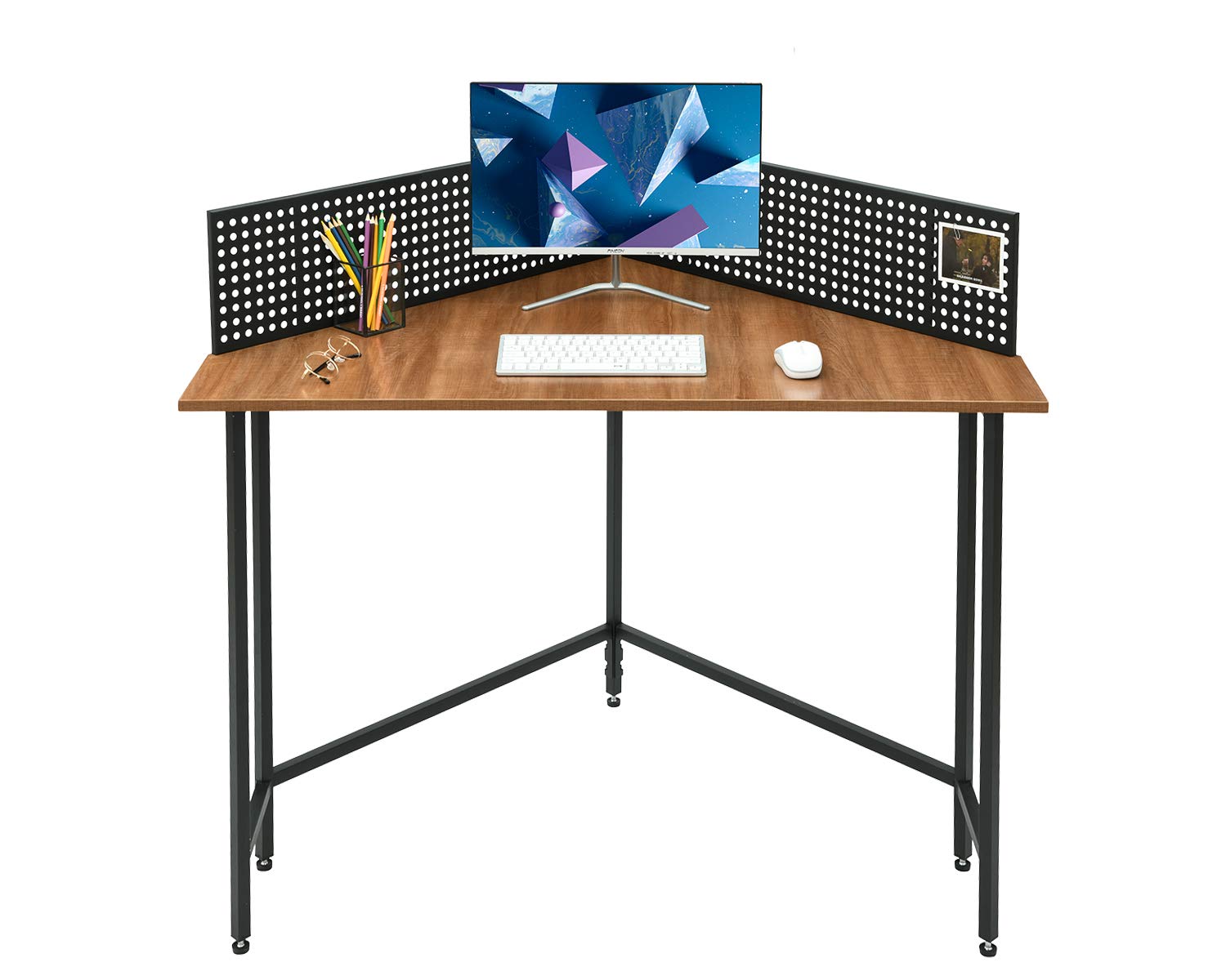 Industrial Corner Computer Desk for Small Spaces - Home Office & Study Workstation in Walnut Oak