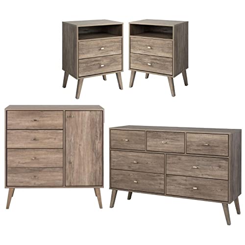 Modern 4-Piece Bedroom Set with 2 Tall Nightstands, Dresser & 4-Drawer Chest - Complete Furniture Set for Master Bedroom, Guest Room & Apartment Decor