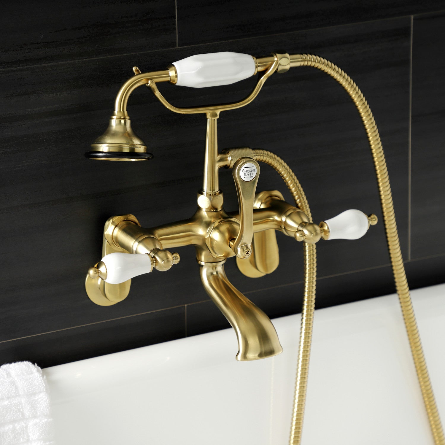 Vintage Clawfoot Tub Faucet with Hand Shower - Brushed Brass 3-Handle 2-Hole Wall Mount Bathroom Fixture for Antique & Modern Bathrooms | Perfect for Spa, Soaking, and Relaxation